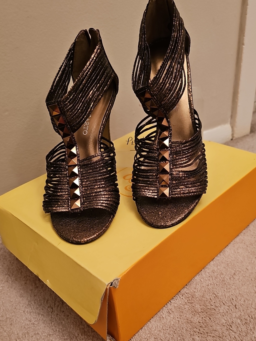 Franco Sarto Bronze Metallic Strappy Stud Heels